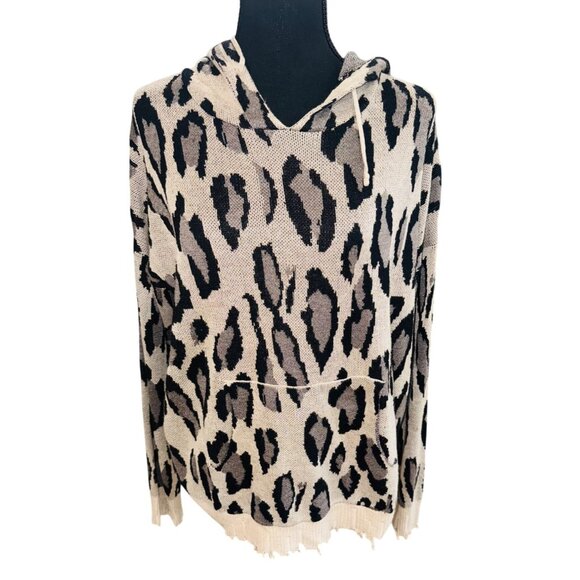 Fate Liza Leopard Distressed Hoodie Sweater L Mobwife Casual Animal Print Sexy - Picture 1 of 10